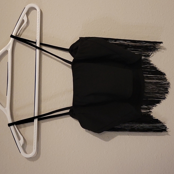 Forever21 Black Crop Top w/ Fringe - Picture 4 of 4